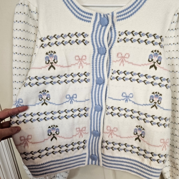 Sunday Up Button Up Cottagecore Floral Soft Girl Bell Sleeve Cardigan Sweater - Picture 8 of 9